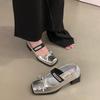 Sheepskin Version Square Head Bow with Mary Jane Shoes Thick Heel Ballet Single Shoes Retro One-pedal Small Leather Shoes