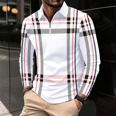 Modisches Herren Langarm Poloshirt mit Reißverschlusstasche Herren Gestreiftes Sweatshirt