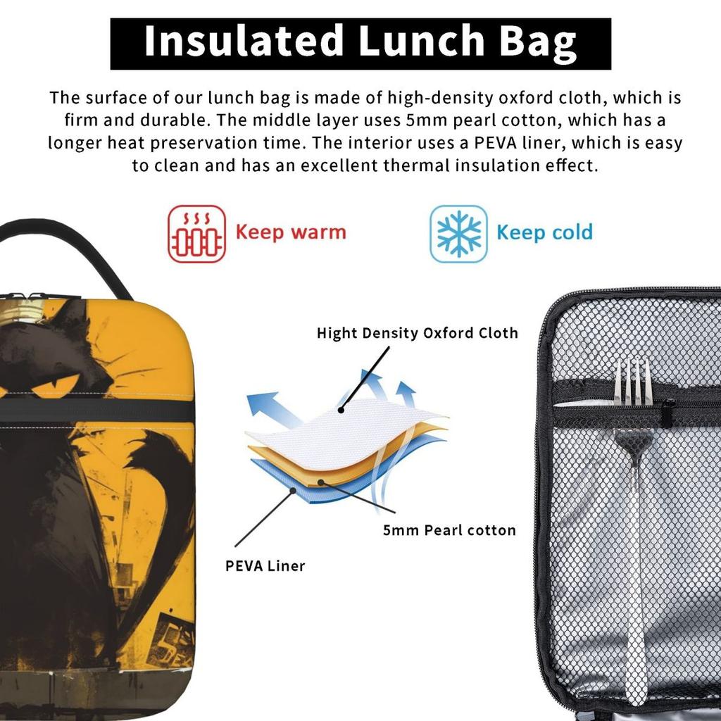 Angry Black Cat Insulated Lunch Bag for Women Children Leakproof Food Boxes Thermal Lunch Box Tote