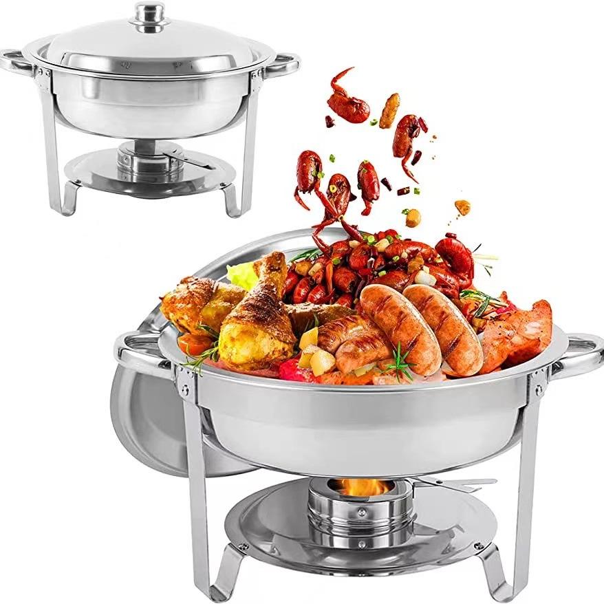 Gold Round Stainless Steel Folding Chafing Dish Set with Folding Frame