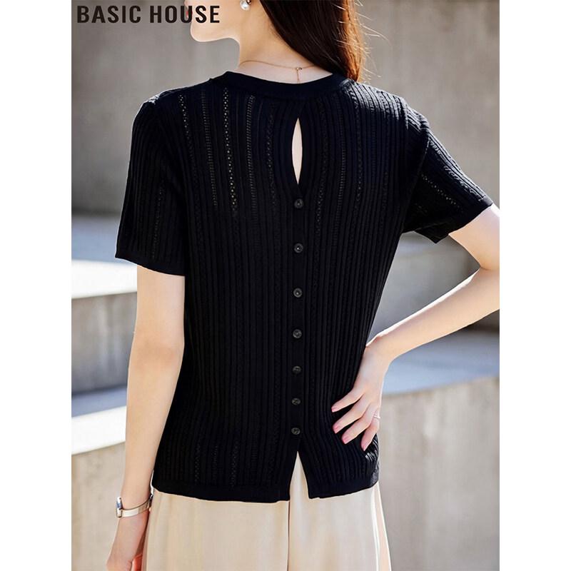 Basic House Women s Knit Short Sleeve Round Neck Tee M