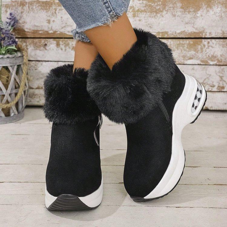 Women's Fur Mouth Zipper Large Size Soft Sole Winter Warm Fur Snow Boots Padded Lined Ankle Boots Non-Slip Hiking Casual Sports Cotton Boots