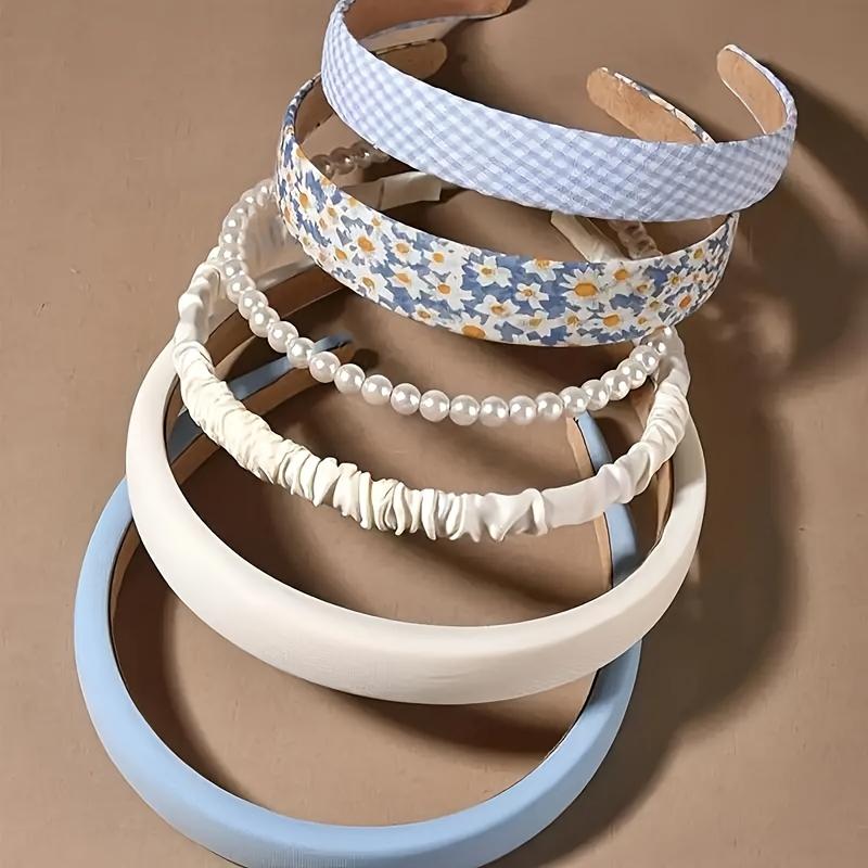 High qualityVintage Hong Kong Style Floral Plaid Headband, Korean Version, Cute and Versatile Headband for Women with Round Faces, 6pcs Set