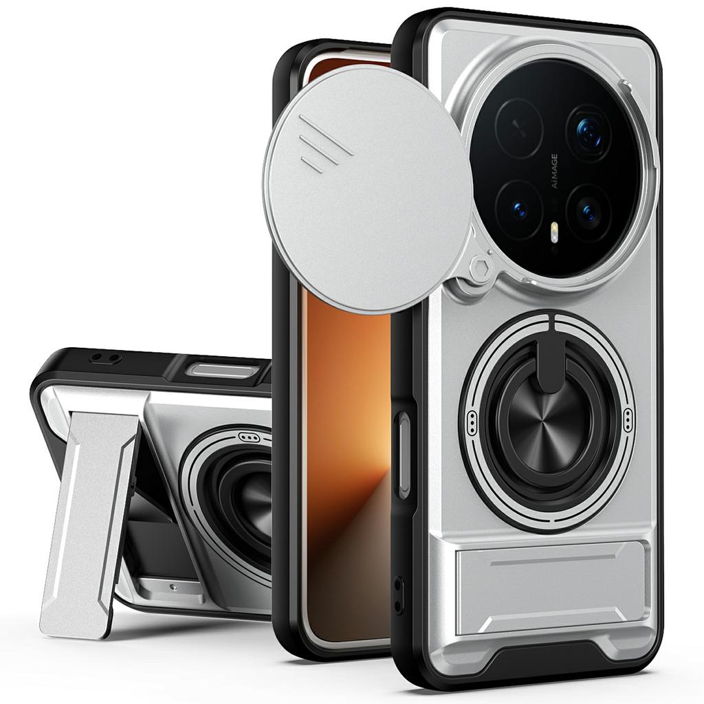 Für Honor Magic8 Pro 5G Magnetische Hülle Ringhalter Faltbarer Ständer TPU PC Handyhülle mit Kameraobjektiv-Schieberegler