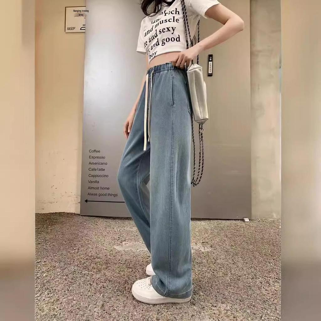 Women's High Waist Lyocell Tencel Wide-Leg Floor-Length Denim Pants - Summer Style