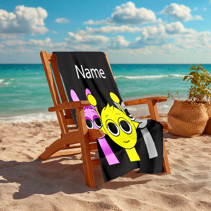 Personalized Customized Proof Beach Towel with Sprunki Themed Pattern - Soft, Absorbent,quick-drying,perfect Swimming,camping&bathing