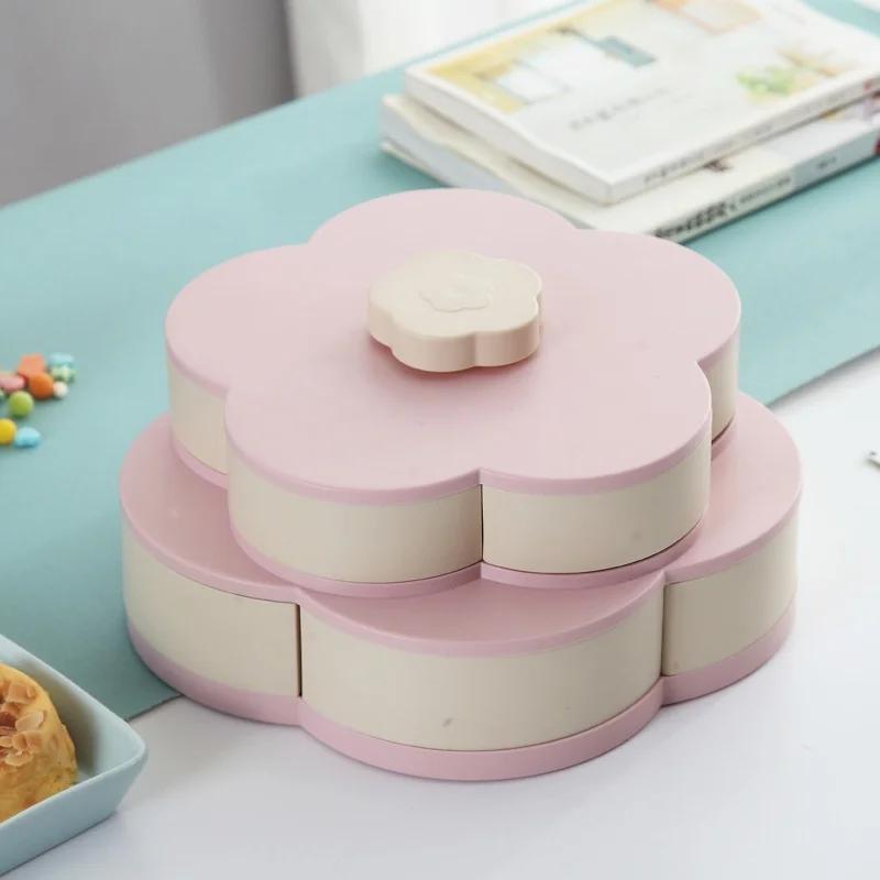 2-layer Petal-shaped Rotating Snack Box Candy Tray Food Storage Box Dried Fruit Storage Boxes Storages Wedding Melon Fruit Plate