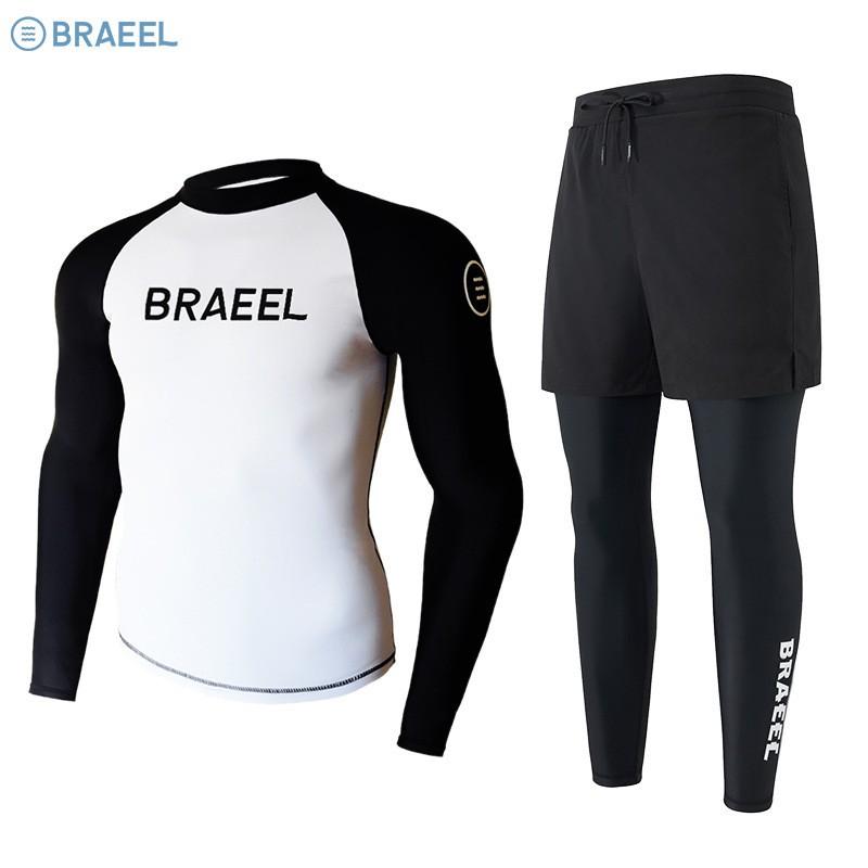 Mens UV Protection Rash Guard Set Long Sleeve Top Pants Surfing Diving Snorkeling Water Sports