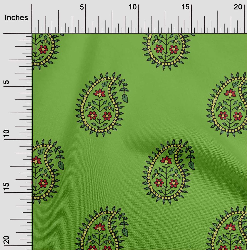 oneOone Cotton Flex Green Fabric Block Dress Material Fabric Print Fabric By The Yard 40 Inch