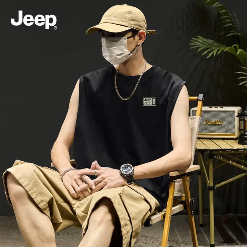 

JEEP Men s Pure Cotton Round Neck Sleeveless Vest L