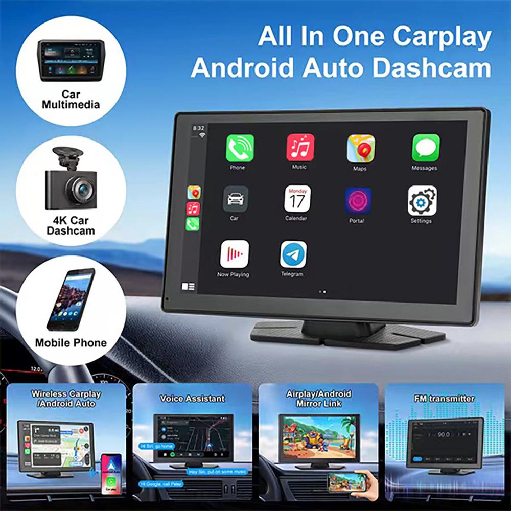 9-inch HD Wireless CarPlay, WiFi Dual-lens Dashcam, Car Navigation System, Equipped with Optical Sensor