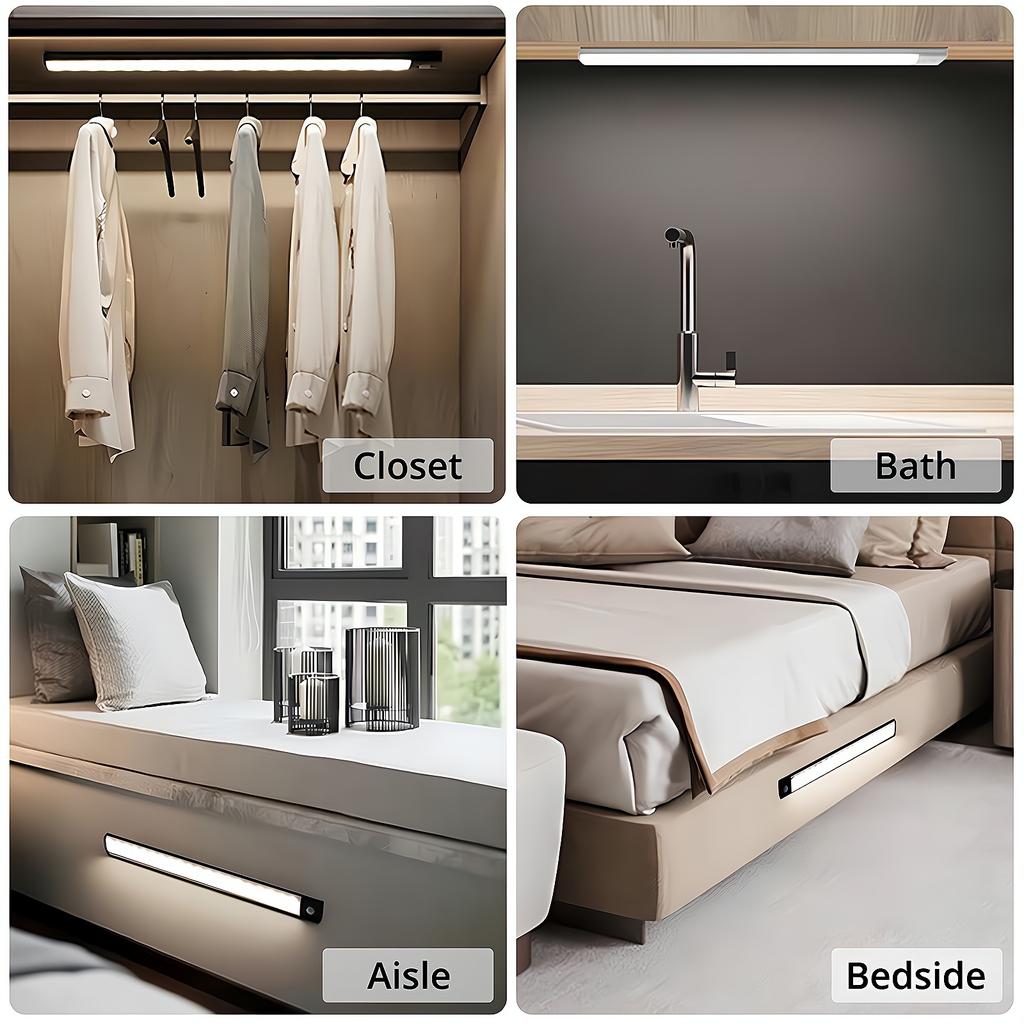 Nachtlicht 3-farbig in einer Heimlampe mit Bewegungssensor, kabellos, USB, unter dem Schrank, Schlafsaal, Kleiderschrank, Schrank, Innenbeleuchtung