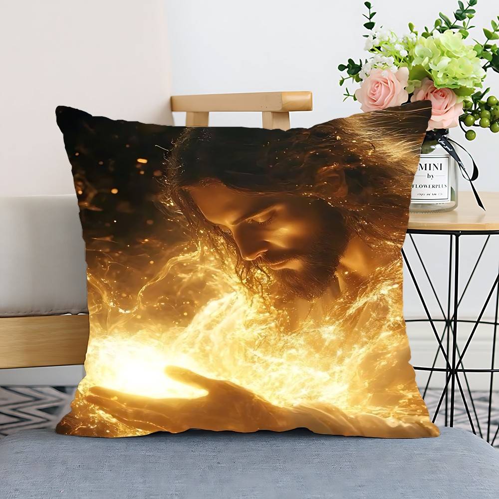 Funda de Almohada Jesús Funda de Cojín Funda de Almohada de Poliéster Decorativa para Sofá Funda de Cojín Decoración del Hogar