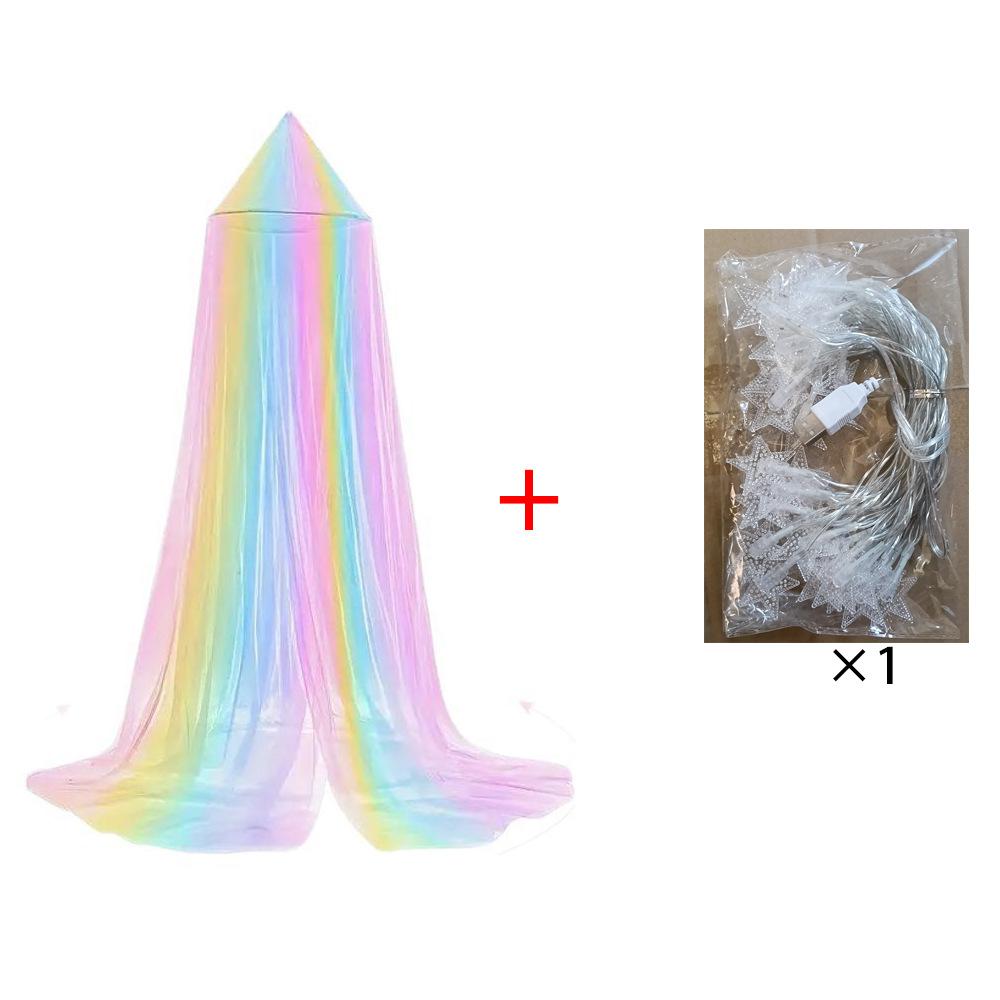 

Single Door Dome Mosquito Net, Rainbow Color Foldable Install-Free Mosquito Net for Double Bed with Star Light Strings