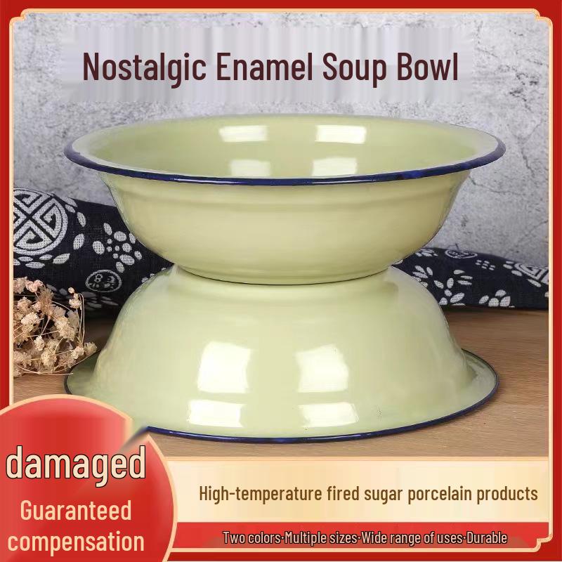 Retro Enamel Soup and Noodle Bowl: Nostalgic Thickened Design for Household Use