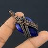 Blue Sapphire Pendant, Handmade Gemstone Pendant, 999 Copper Wire Wrapped Pendant Antique Jewelry, For Engagement Gift