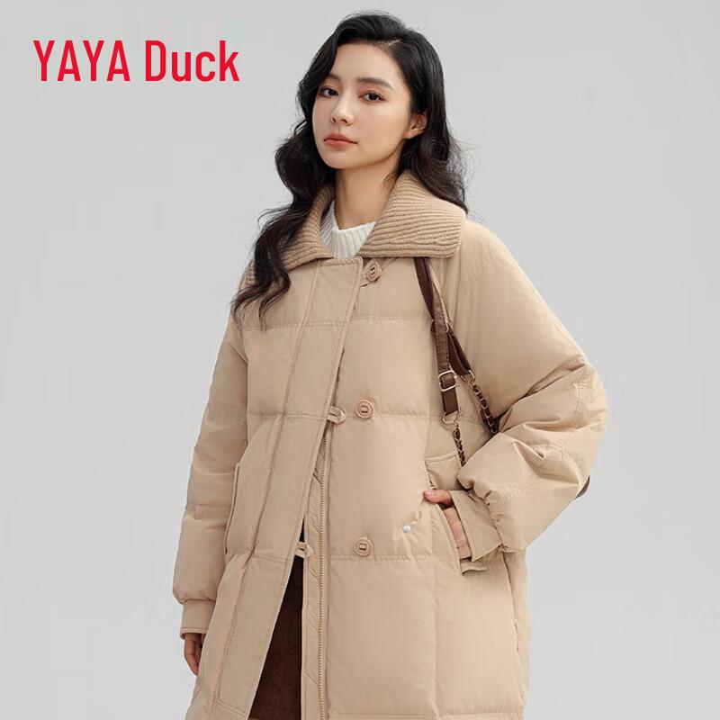 YAYA Women's Knit Lapel Long Down Jacket