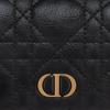DIOR Caro Cannage Pattern Portable Soft Calfskin Card Holder Wallet Mini Women's Black
