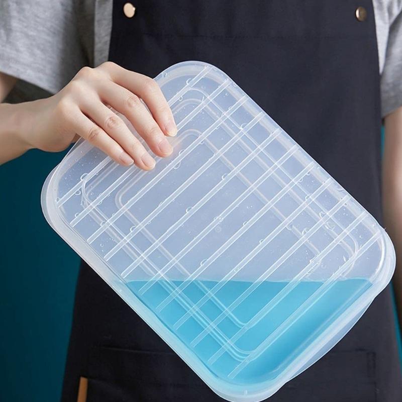 PVC Bacon Box Cheese Food Storage Container with Lid for Refrigerator Shallow Low Profile Christmas Cookie Holder