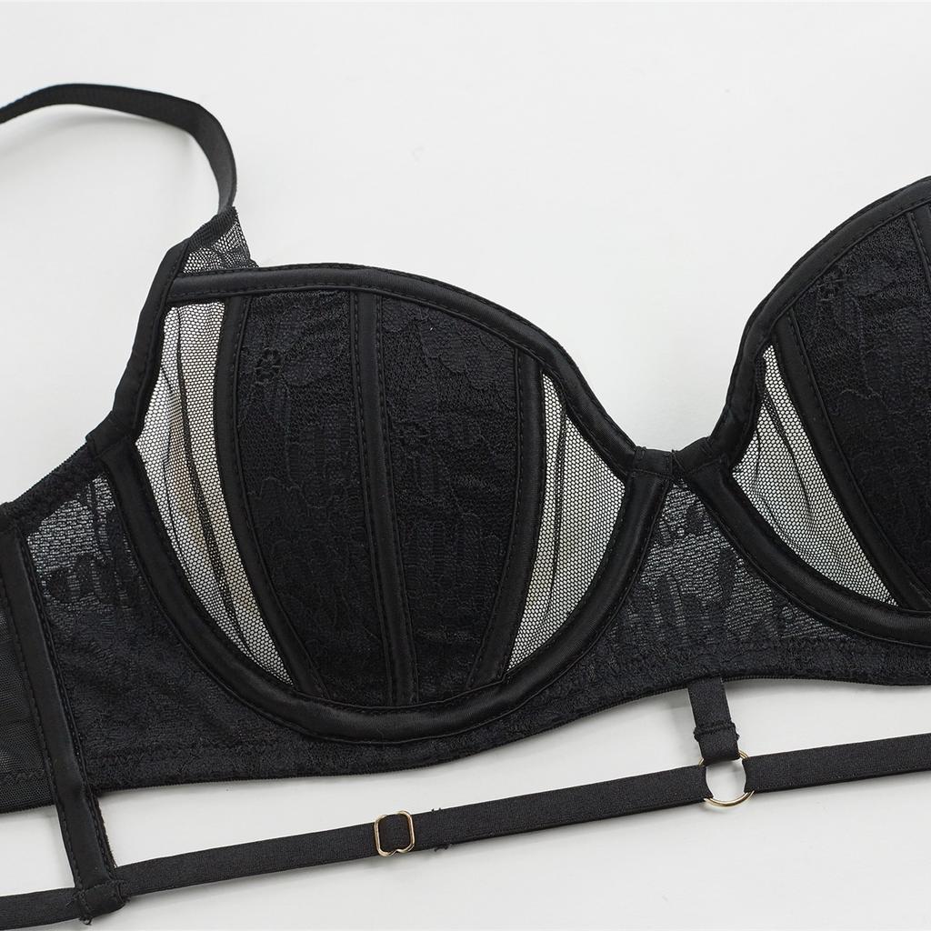 French Sexy Lace Underwear Female Rabbit Ears Soft Steel Ring Gathering Bra Cover Large Chest Small Large Size Bra Set