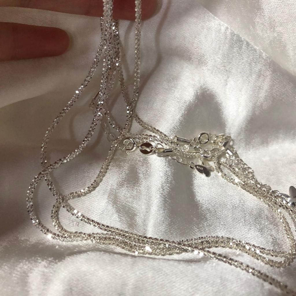 Silver~ Sparkling Italy Imported Flash Plain Chain Naked 925 Sterling Silver Cold Wind Necklace Women