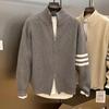 Internet Celebrity Trendy Brand Simple Three Bars Knitted Sweater Men's Autumn and Winter High-end Zipper Cardigan Sweater Jacket