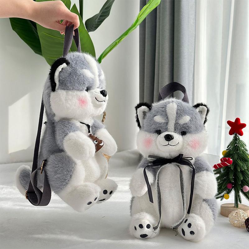 New Husky Dog Doll Bag Large Capacity Winter Plush Backpack Video Game City Redemption Dolls