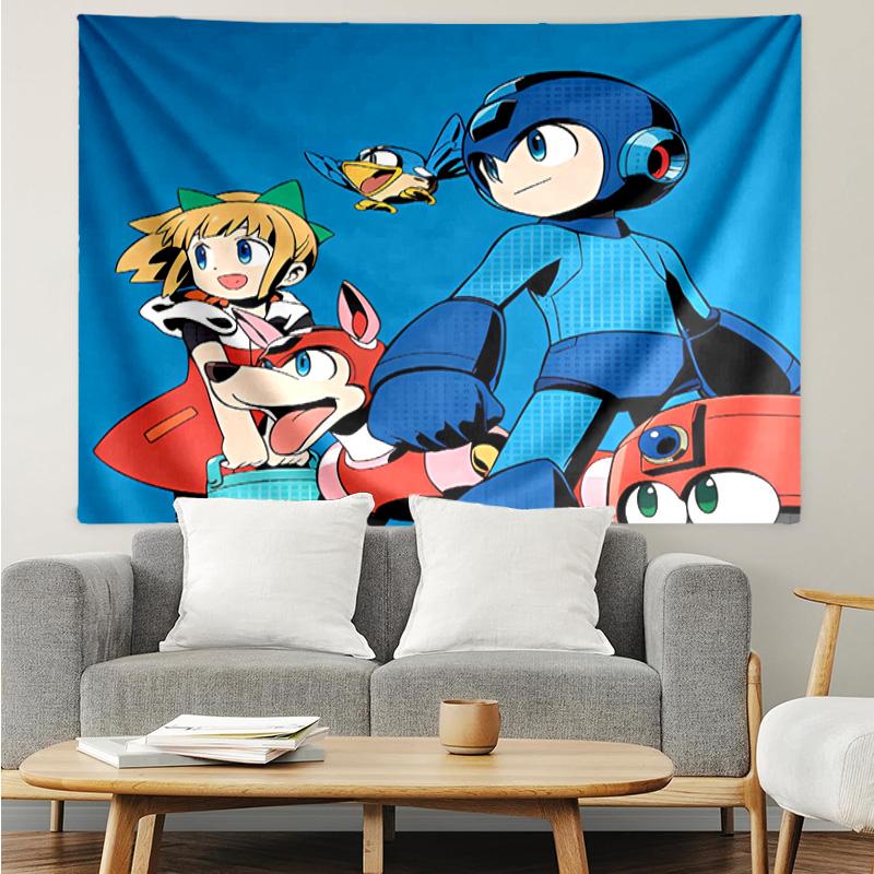 Cartoon Rockman Game Megaman1 Tapestry for Bedroom Aesthetic Classroom Tapestries Wall Hanging for Living Room Dorm Office,Ideal Creative Gift