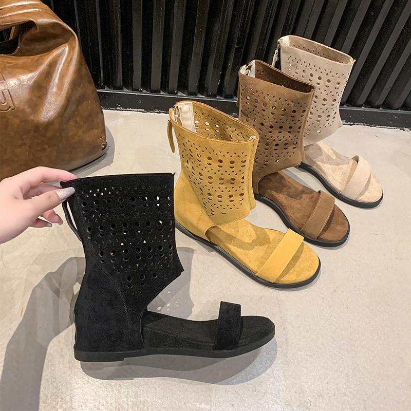 Frühling Herbst Offene Zehen Interne Erhöhung Damen Sandalen Stiefel Damen Lässige Ausgeschnittene Stiefeletten