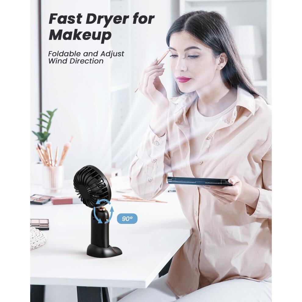 ColdSky Tragbarer Handventilator, 4000mAh Akku Betrieben 3 in 1 Multifunktions Persönlicher Reiseventilator mit Digitalanzeige, 90 Faltbarer Schreibtischventilator mit Basis