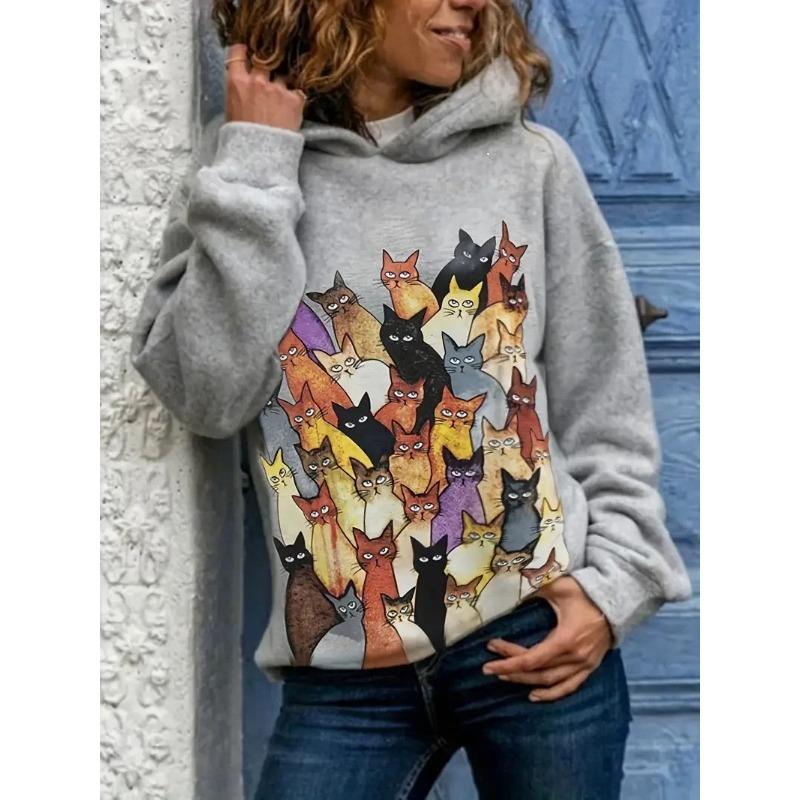 Autumn Funny Cat 3D Printed Hoodies Fashionable Casual Sports Long Sleeved Men's Hooded Sweatshirts