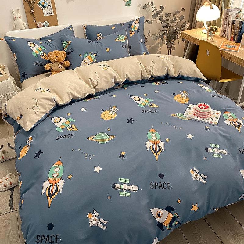 

100 Pure Cotton Bedding Four-piece Set Skin-friendly Breathable Bed Sheet Quilt Cover Pillowcase Set 1.5m/1.8m bed