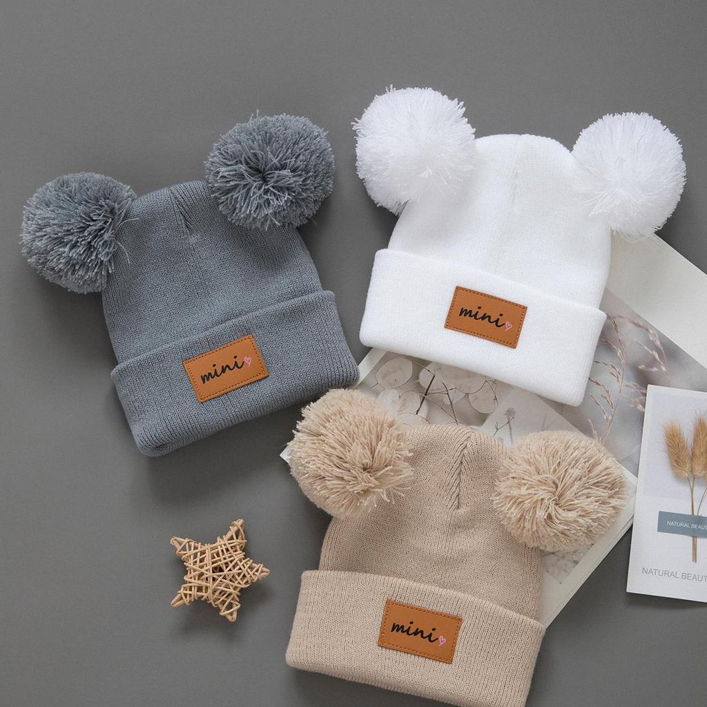 3pcs Kids Knitted Bonnet Bebe Newborn Baby Hat Pompom Cute Winter Hat for Boys Girls Children Warm Beanie Cap 0-3Y