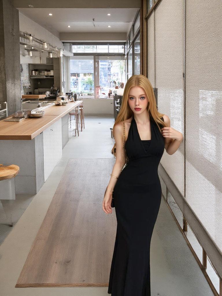 Celebrity chain neck strap evening dress suspender skirt women's summer pure desire sexy backless waist dress