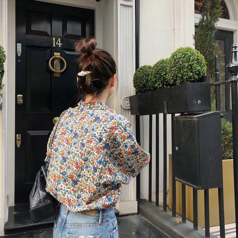 French Niche Retro Printed Floral Shirt Loose Small and Fresh Pastoral Style Shirt for Women with A Retro Hong Kong Flavor for Layering Wear