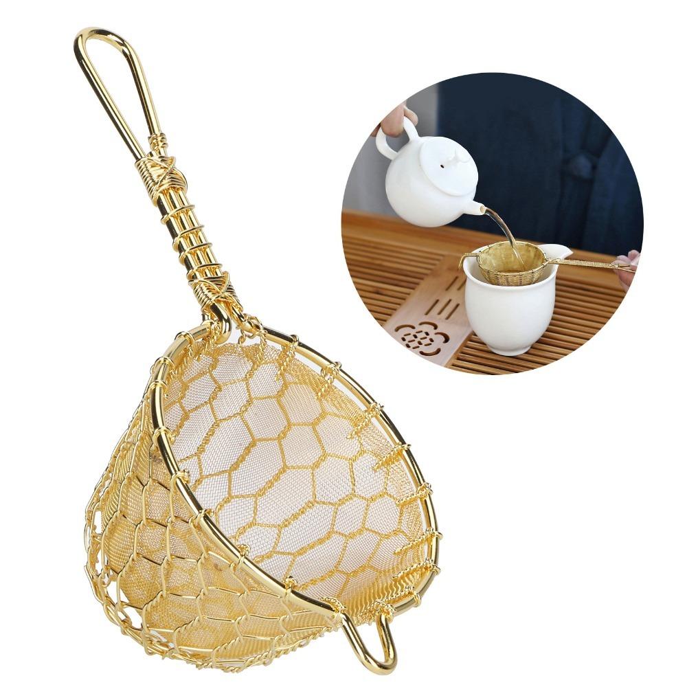 Long Handle Tea Infuser Strainer Gold Mesh Copper Tea Strainer Reusable Tea Infuser For Tea Maker
