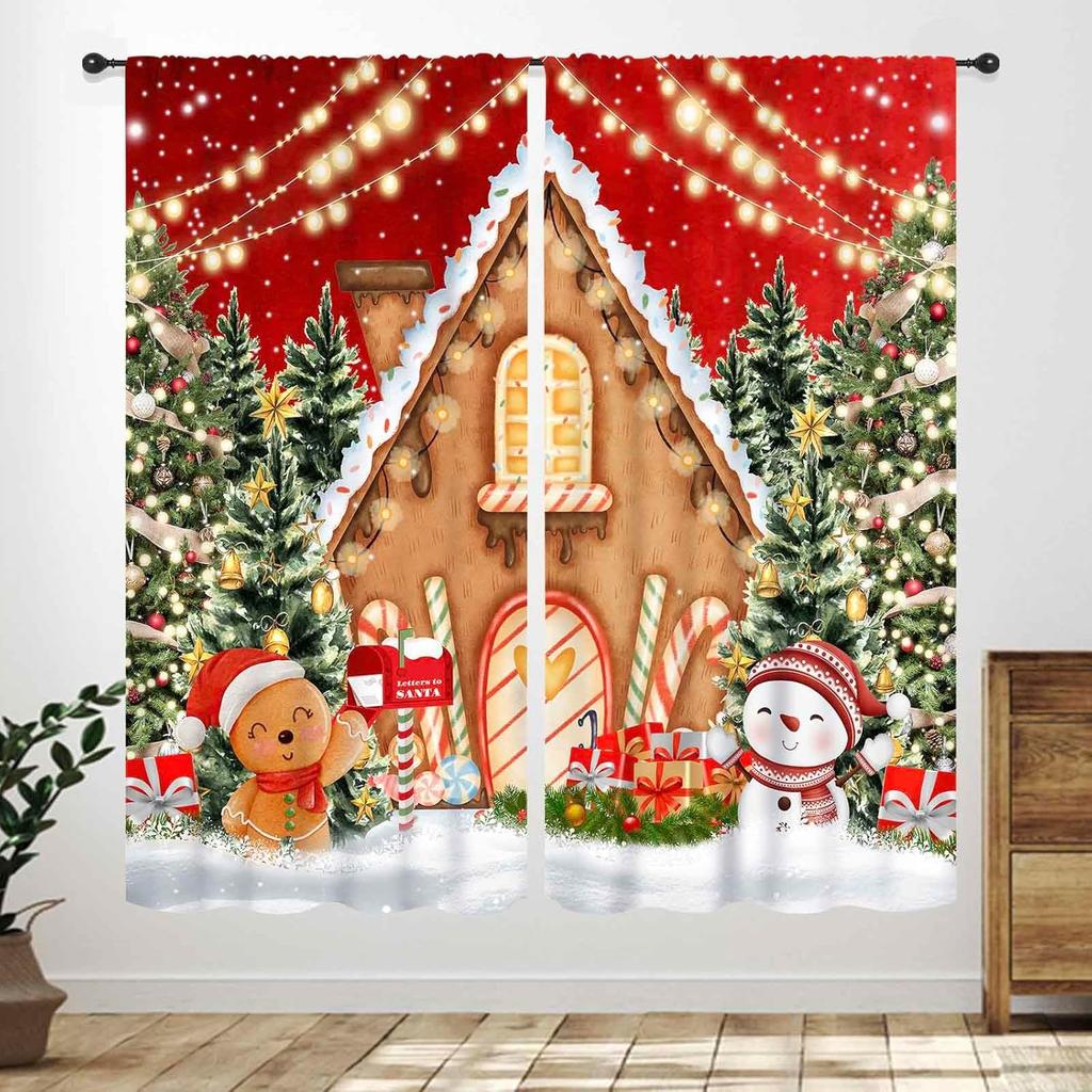Winter Kitchen Christmas,Christmas Pine Tree Nature Forest Deer Watercolor Cabin Rustic Farmhouse Holiday Window Treatments