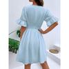 Women's New Summer Splicing Lace Fashion V-neck Waist Solid Color Dresses