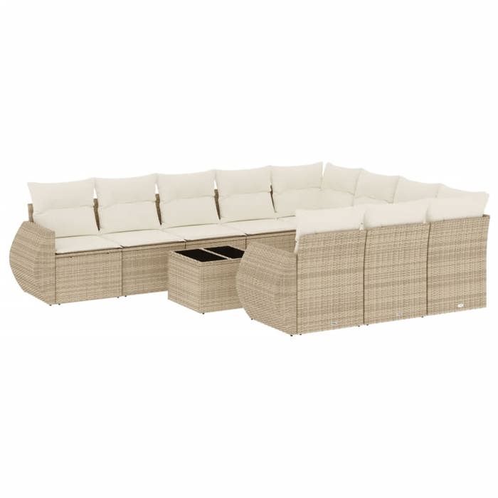 VidaXL Salon de Jardin avec Coussins 11 pcs, Canapés de Terrasse, Ensemble de Meubles de Patio, Mobilier d'Extérieur, Beige 3221897
