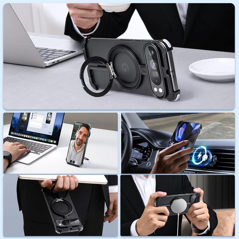Luxury Metal Frame Magsafe Phone Case For Google Pixel 8 9 Pro XL 9pro Aluminum Alloy Frameless Magnetic Holder Shockproof Cover