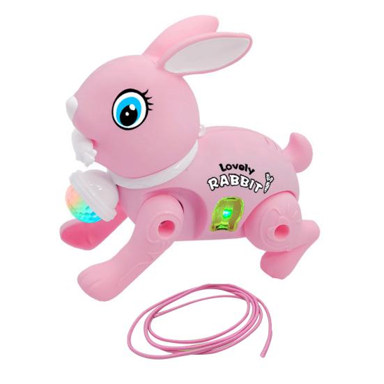 2023 Rabbit Toy Music Lovely Luminescent with Traction Rope Attract Attention Entertainment Learning Crawling Cartoon Electronic Walking Rabbit Toy