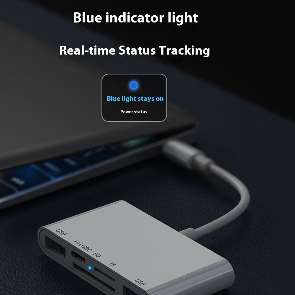 5 in 1 Type-C OTG Adapter USB-C to 2x USB 2.0, 1x USB-C PD 15W/SD TF Card Reader for iPhone/MacBook/USB C Devices