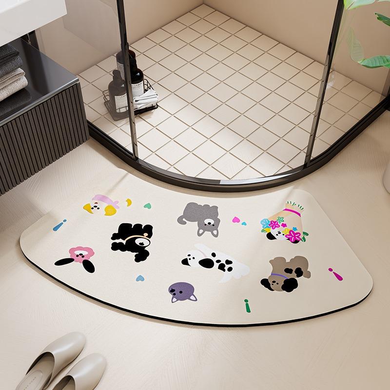 Bathroom Floor Mat Water-absorbing Non-slip Wash-free Carpet Curved Minimalist Beige Bathroom Rug Door Home Decoration Foot Mat