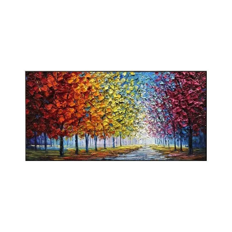 

Большой абстрактный лесной пейзаж на холсте, ручная роспись, красочная картина маслом с текстурой мастихина для декора стен 20x30cm No Frame