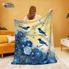 1Pc Chinese Style Flower Bird Print Flannel Blanket Multi Size Living Room Sofa Nap And Leisure Blanket Soft Machine Washable