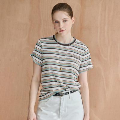 MAXZA Color STiTched LeTTering STripe T shirT zf08qT012na