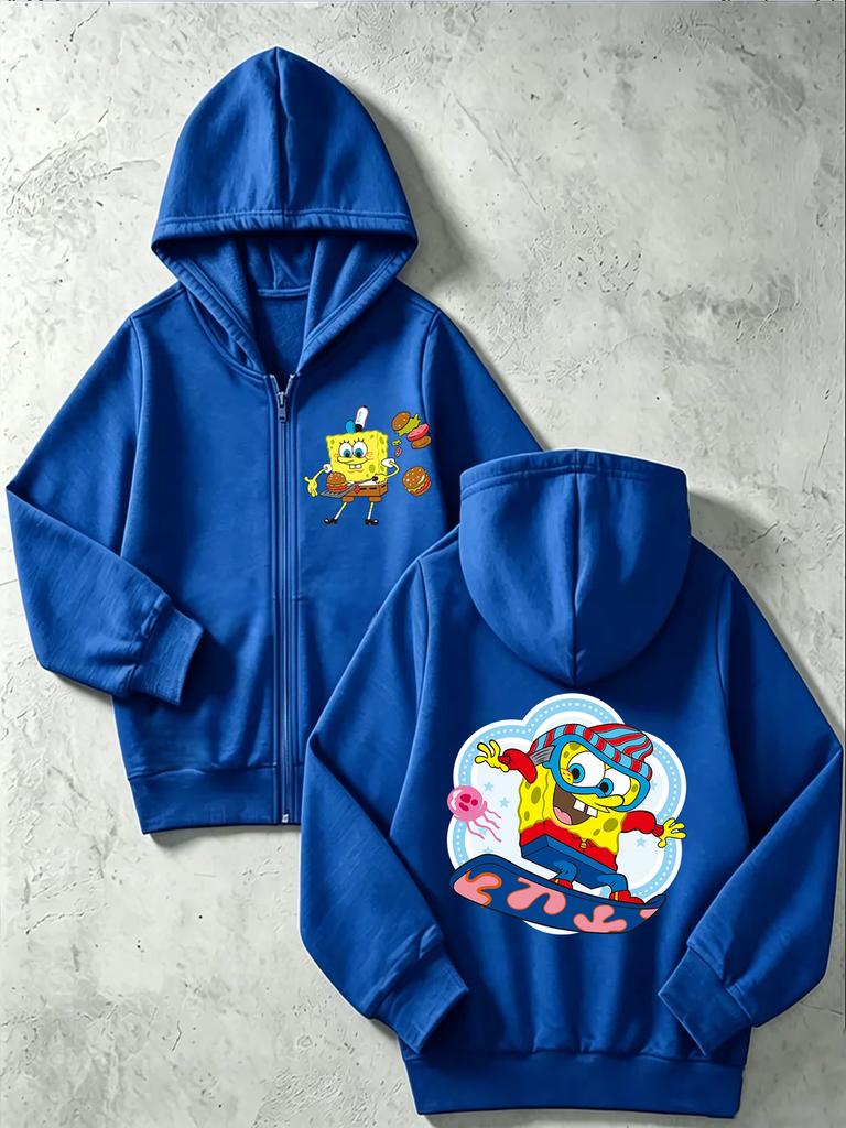 Jellyfish Fields SpongeBob Zippered Hoodie Kids Summer Cute Cartoon Crewneck Boys Girls 3-14