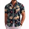 Men's Short Sleeve Shirt Hawaiian Plant Flower Print Lapel Seaside Button Shirt Top Casual Fashion Men