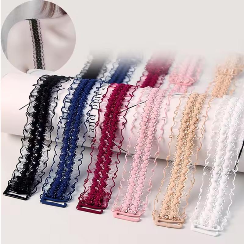Adjustable Lace Underwear Shoulder Straps Women Elastic Stretch Bra Non-slip Mesh Hollowed Flower Shoulder Straps Accessories