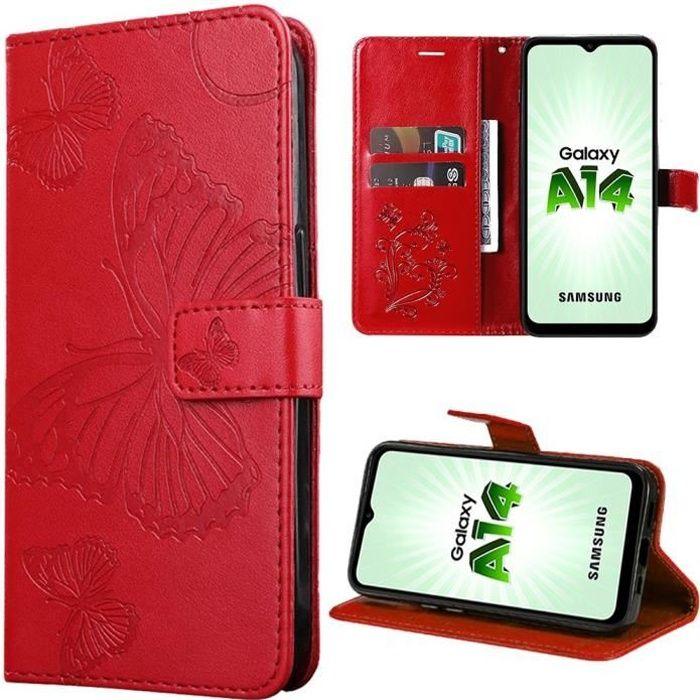 Coque de protection - samsung - galaxy a14 - rouge - motif papillon - antichoc